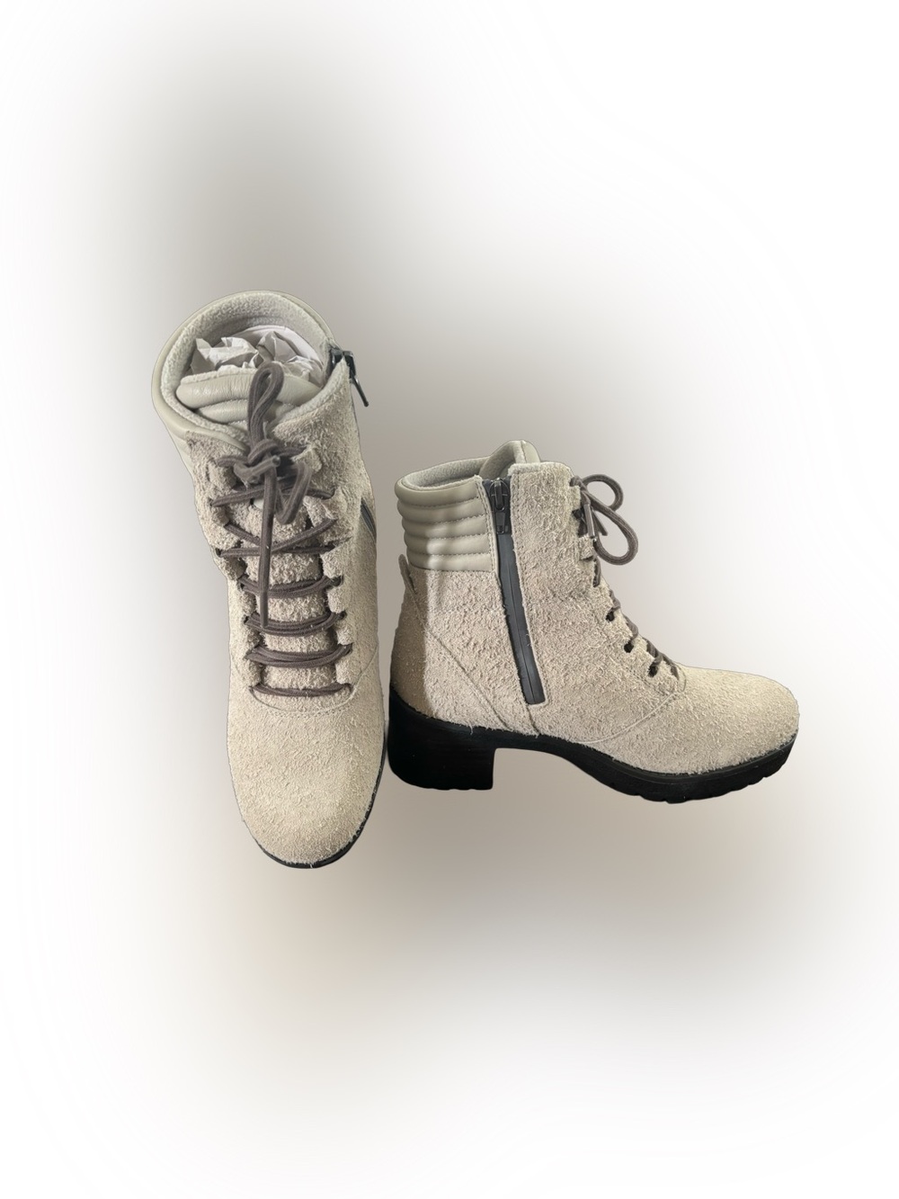 Jambu Light Beige Suede Lace-Up Ankle Boots